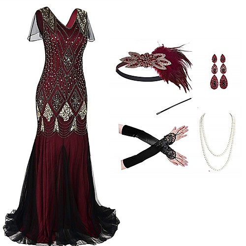 

The Great Gatsby 1920s Vintage Vacation Dress Flapper Dress Outfits Masquerade Prom Dress Women's Tassel Fringe Costume RedBlack / Violet Pink / Coral Red Vintage Cosplay Party Prom / Body Jewelry
