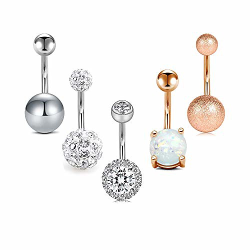 

belly button rings surgical steel for women girls navel belly rings piercing ring jewelry pack kit 14g