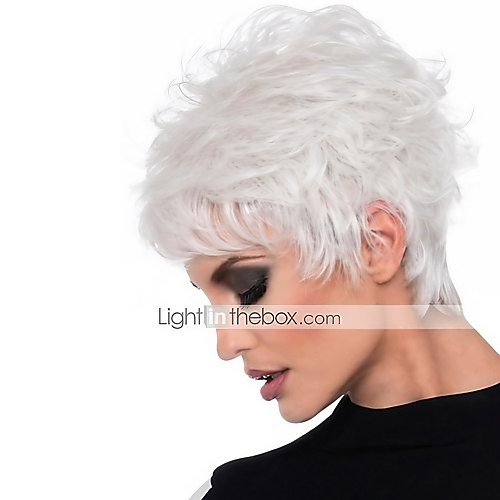 

Synthetic Wig Loose Curl Asymmetrical Wig Short White Synthetic Hair 6 inch Women's Classic Exquisite Fluffy White