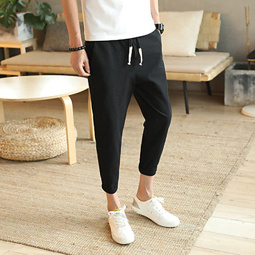 

Men's Basic Harlem Pants Outdoor Cotton Loose Daily Harem Pants Solid Colored Ankle-Length White Black Red / Drawstring