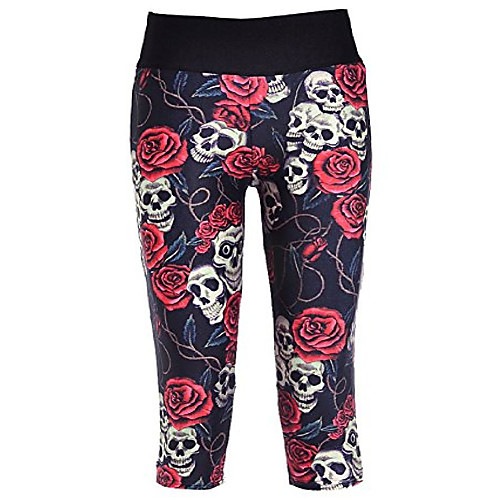 

women's 3d digital print workout running capri pants crop leggings rosered skulls us xxxl