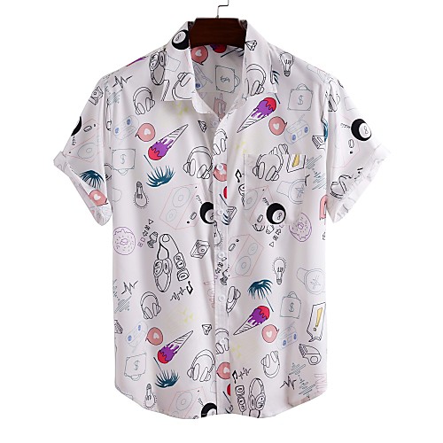 

Men's Shirt Other Prints Graphic Print Short Sleeve Daily Tops Basic White