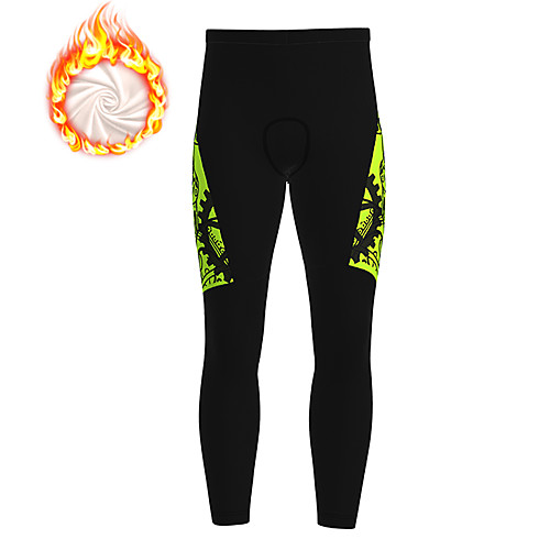 

21Grams Men's Cycling Tights Cycling Pants Winter Fleece Polyester Bike Tights Padded Shorts / Chamois Pants Thermal Warm Fleece Lining Breathable Sports Novelty Gear White / Green Mountain Bike MTB