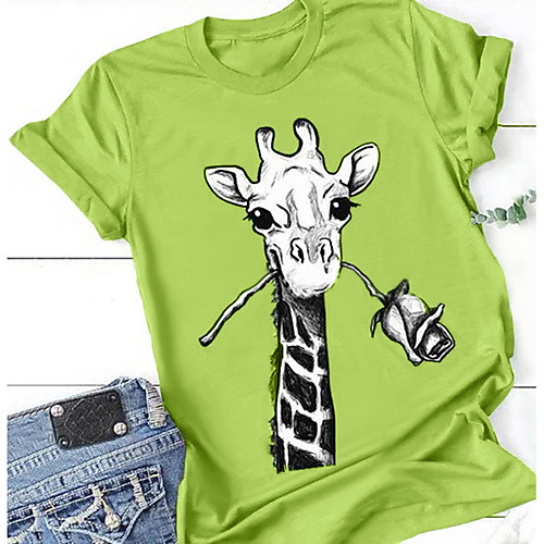

Women's T shirt Animal Round Neck Tops Basic Top Blue Wine Green