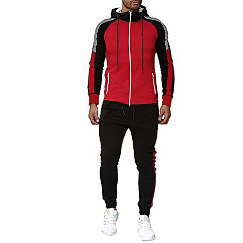

men sport suit gradient sweatsuit zipper hoodies outfit contrast jogging full tracksuit (xl, x - red -1)