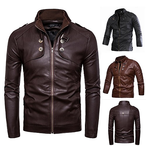 

Men's Tunic non-printing Solid Colored Zipper Long Sleeve Daily Tops Basic Black Light Brown Brown