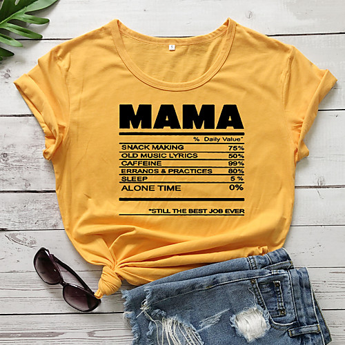 

Women's T shirt Graphic Text Letter Print Round Neck Tops 100% Cotton Basic Basic Top White Purple Red