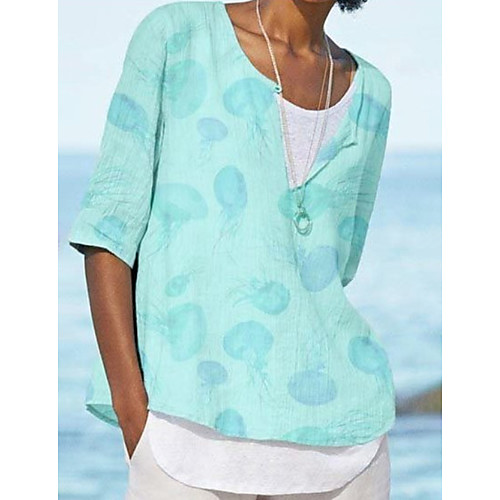 

Women's T shirt Floral Flower Round Neck Tops Basic Top Yellow Beige Light Blue