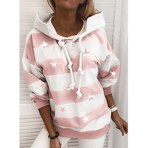 

Women's Pullover Hoodie Sweatshirt Striped Front Pocket Daily Other Prints Basic Hoodies Sweatshirts Slim Black Blue Blushing Pink
