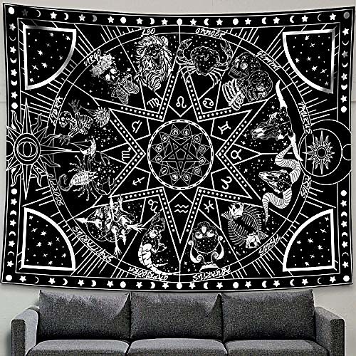 

12 constellation tapestry star sun tarot tapestry black and white hippy celestialbohemian home decor & #40;60 x 80& #41;