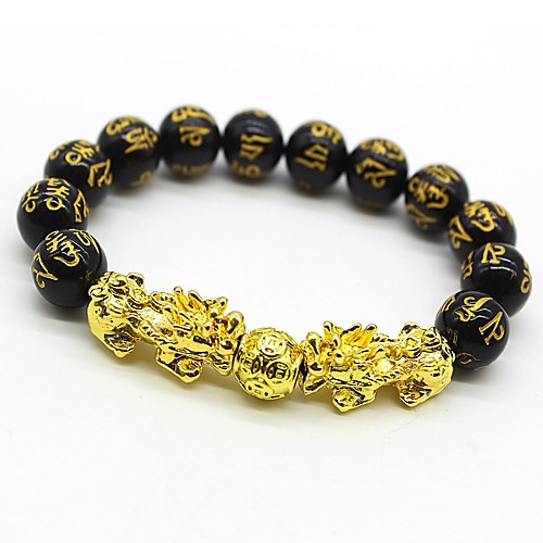 

bracelet feng shui black obsidian wealth bracelet for women men adjustable elastic 14mm bead