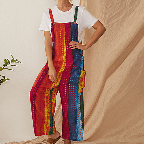

Women's Basic Comfort Linen Loose Daily Wide Leg Pants Print Full Length Print Red Green