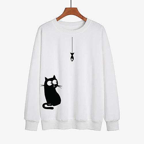 

Women's Pullover Sweatshirt Cat Cat Ear Daily Other Prints Basic Hoodies Sweatshirts Loose White Black Red