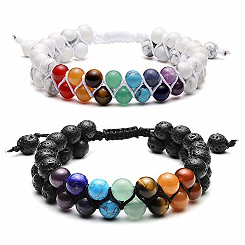 

couple bracelet - natural lava stone & turquoise chakra bead bracelets for essential oil diffuser stress relief yoga beads 7 chakras anxiety bracelet for women men