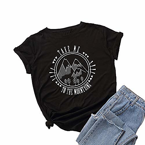 

summer womens take me to the mountains personality letter print s-5xl size tee casual short-sleeve girl t-shirt top& #40;light-gray& #41;