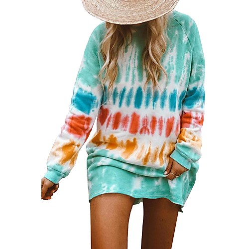 

Women's Shift Dress Short Mini Dress Blue Red Light Blue Long Sleeve Tie Dye Fall Round Neck Casual 2021 S M L XL