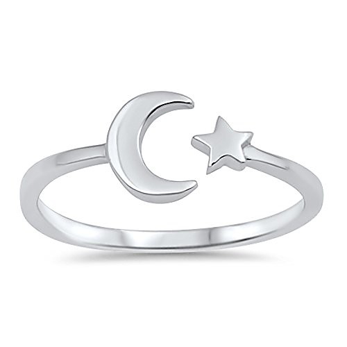 

high polish open moon star ring new .925 sterling silver simple band size 13