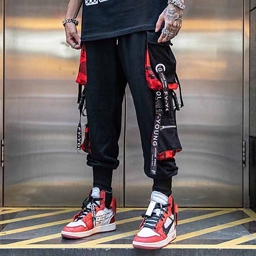

Men's Basic Outdoor Cotton Slim Daily Tactical Cargo Pants Multi Color Ankle-Length Black / Drawstring