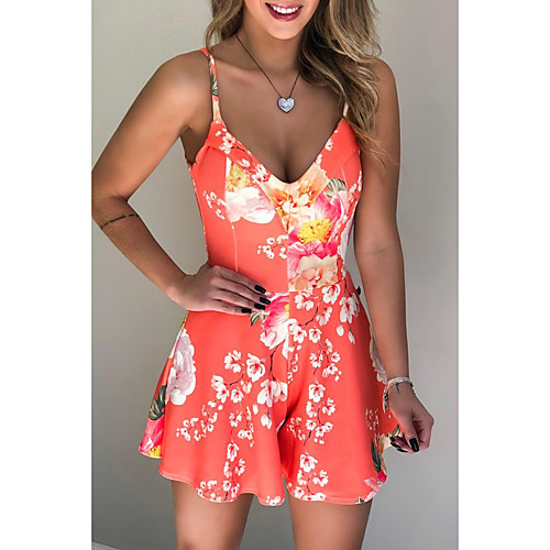 

Women's Basic White Black Blue Slim Romper Floral Color Block Embroidered