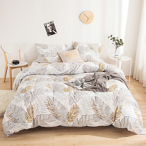 

Leaf Print 3-Piece Duvet Cover Set Hotel Bedding Sets Comforter Cover with Soft Lightweight Microfiber(Include 1 Duvet Cover and 1or 2 Pillowcases)