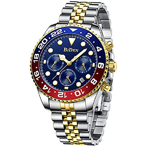 

mens luxury wrist watches luminous chronograph analog quartz stainless steel fashion waterproof watch (blue)