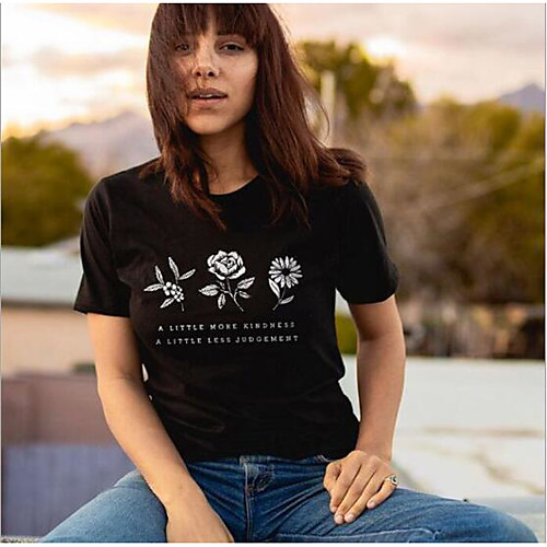 

Women's T shirt Floral Graphic Prints Flower Print Round Neck Tops Basic Basic Top White Black