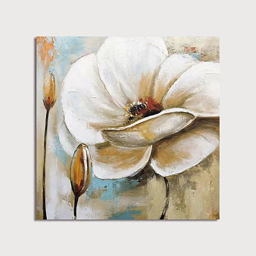 

Oil Painting Hand Painted Square Floral / Botanical Modern Stretched Canvas