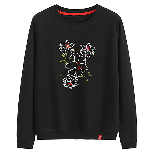 

Women's Sweatshirt Pullover Cartoon Crew Neck Cotton Flower Sport Athleisure Sweatshirt Long Sleeve Warm Soft Comfortable Everyday Use Exercising General Use / Winter