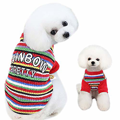 

rainbow pattern dog sweater colorful cute knitwear soft warm cozy puppy pajamas for small dogs & cats,l