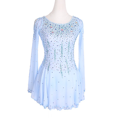 

Figure Skating Dress Women's Girls' Ice Skating Dress Blue Glitter Patchwork Spandex High Elasticity Competition Skating Wear Crystal / Rhinestone Long Sleeve Ice Skating Winter Sports Figure Skating