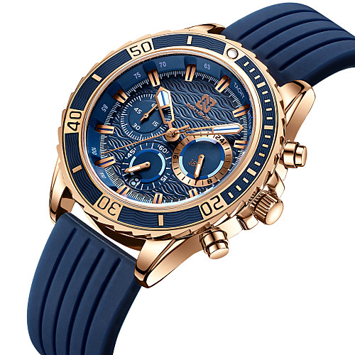 

watch, mens watch sport blue waterproof analog chronograph fashion casual silicone wristwatch for men