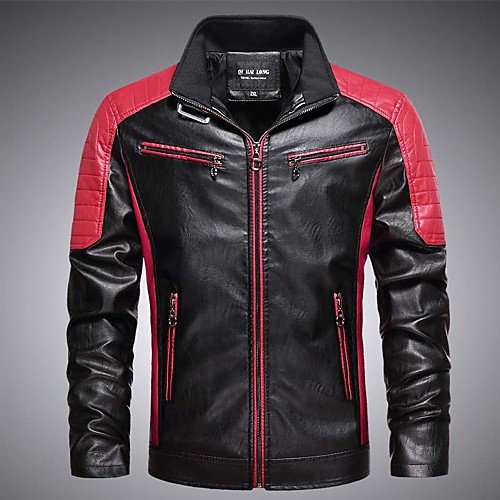 

Men's Solid Colored Fall & Winter Coat Long Daily Long Sleeve Faux Leather Coat Tops Black