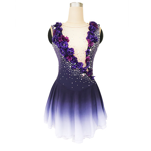 

Figure Skating Dress Women's Girls' Ice Skating Dress Violet Glitter Floral Spandex High Elasticity Competition Skating Wear Handmade Crystal / Rhinestone Sleeveless Ice Skating Figure Skating / Kids