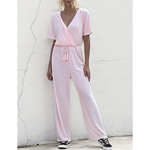 

Women's White Black Blushing Pink Jumpsuit Solid Colored