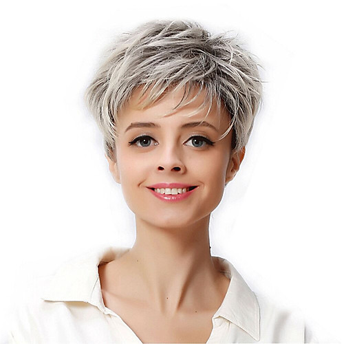 

Synthetic Wig Curly Pixie Cut Wig Short Grey Synthetic Hair Women's Color Gradient Exquisite Gray
