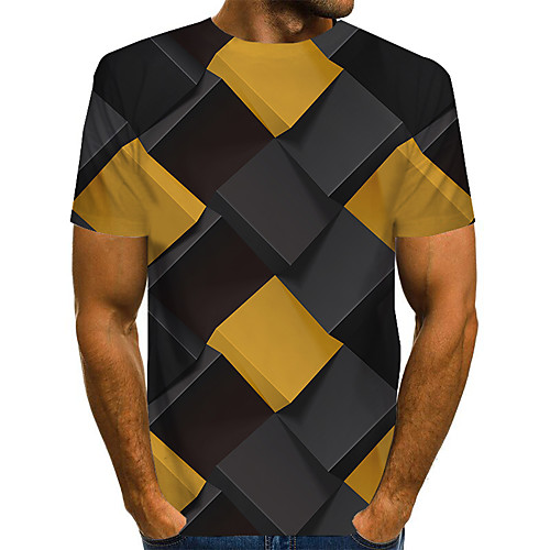 

Men's T shirt 3D Print Graphic Optical Illusion Print Short Sleeve Daily Tops Basic Exaggerated Blue Purple Red