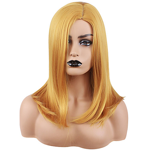 

Synthetic Wig Straight Natural Straight Asymmetrical Wig Medium Length Yellow Synthetic Hair 18 inch Women's Fashionable Design Classic Exquisite Yellow