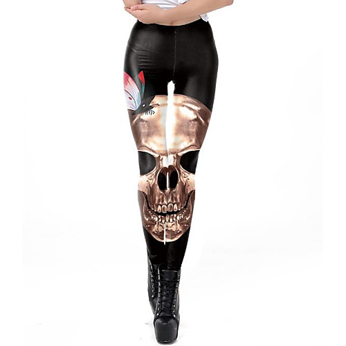 

Women's Exaggerated Breathable Slim Halloween Leggings Pants Skull Full Length Print High Waist Black