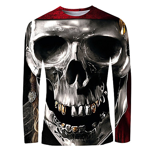 

Men's T shirt 3D Print Graphic Skull Print Long Sleeve Daily Tops Basic Elegant Gray