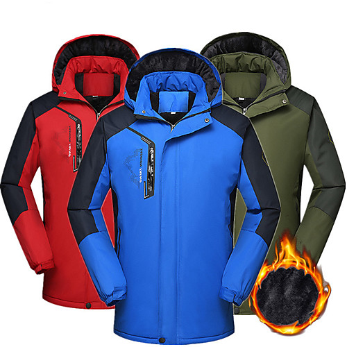 

Men's Hiking Jacket Winter Outdoor Solid Color Thermal Warm Waterproof Windproof Fleece Lining Jacket Full Length Hidden Zipper Climbing Camping / Hiking / Caving Traveling Red Blue Dark Green