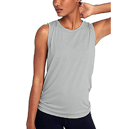 

womens o neck mesh sports tops vest sleeveless shirt blouse tee t-shirt fitness yoga clothes gray