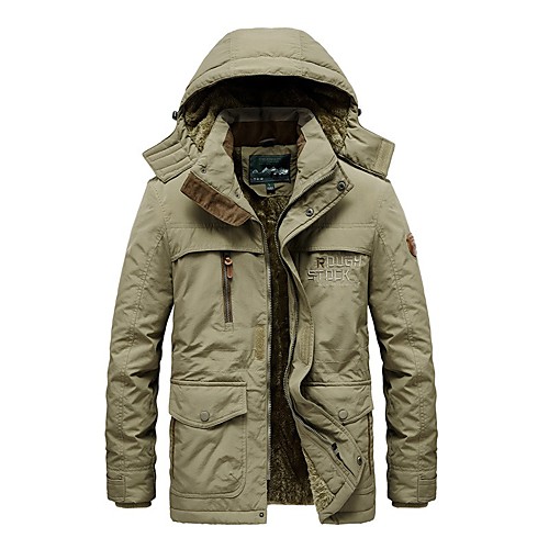 

Men's Padded Parka Solid Colored Polyester Black / Khaki / Green XL / XXL / 3XL