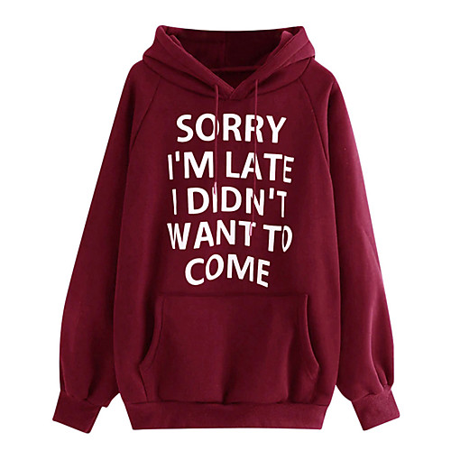 

Women's Pullover Hoodie Sweatshirt Graphic Solid Color Text Front Pocket Daily Other Prints Basic Hoodies Sweatshirts Loose White Black Purple / Letter