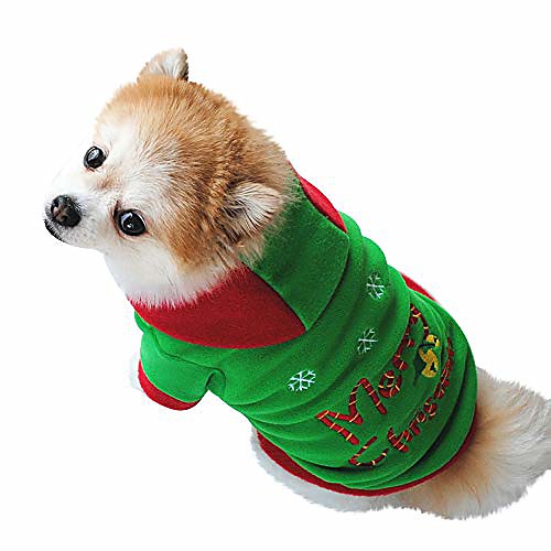 

bokeley pet dog hoodies, puppy hoodie sweater dog coat warm sweatshirt christmas fleece printed shirt (l, green)