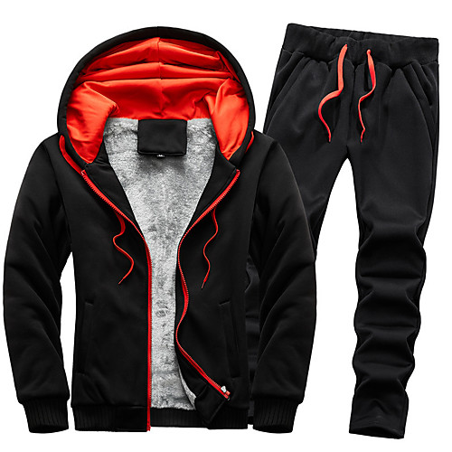 

Men's 2 Piece Full Zip Tracksuit Sweatsuit Casual Athleisure Long Sleeve 2pcs Winter Fleece Thermal Warm Breathable Soft Running Jogging Sportswear Solid Colored Plus Size Outfit Set Clothing Suit