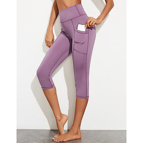 

Women's Sports Yoga Sporty Basic Legging Solid Colored Sporty Stripe High Waist Black Purple S M L