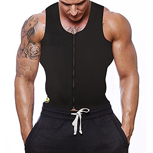 

men waist trainer vest for weightloss hot neoprene corset body shaper zipper sauna tank top workout shirt-black(m)