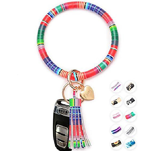 

key ring bracelets wristlet keychain bangle keyring - large circle leather tassel bracelet holder for women gift