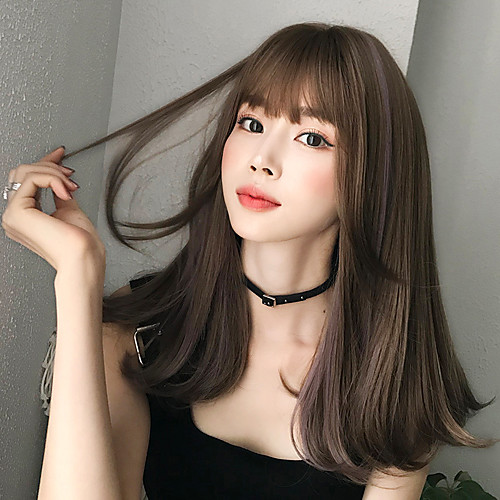 

Synthetic Wig Curly With Bangs Wig Long Brown Synthetic Hair 18 inch Women's Soft Classic Fluffy Brown