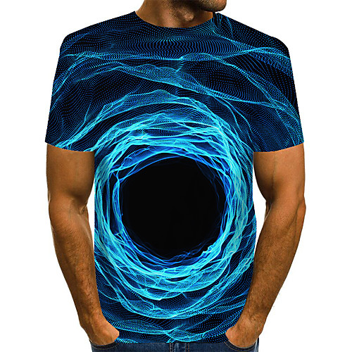 

Men's T shirt 3D Print Graphic Optical Illusion Print Short Sleeve Daily Tops Basic Exaggerated Black